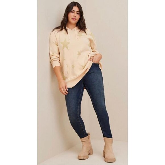 NWOT Woman's Plus Size Torrid Jacquard Pullover Hooded Sweater Ivory and Gold Si - Picture 4 of 12